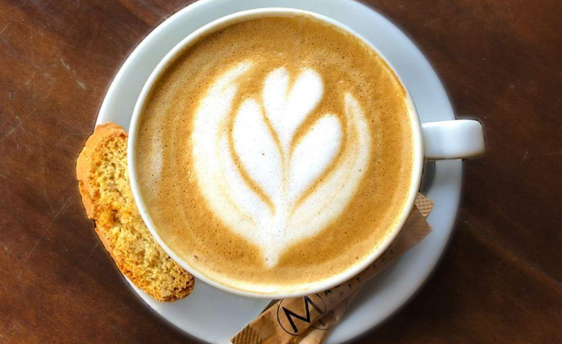 Coffee with latte art from Mackenzies Bristol 